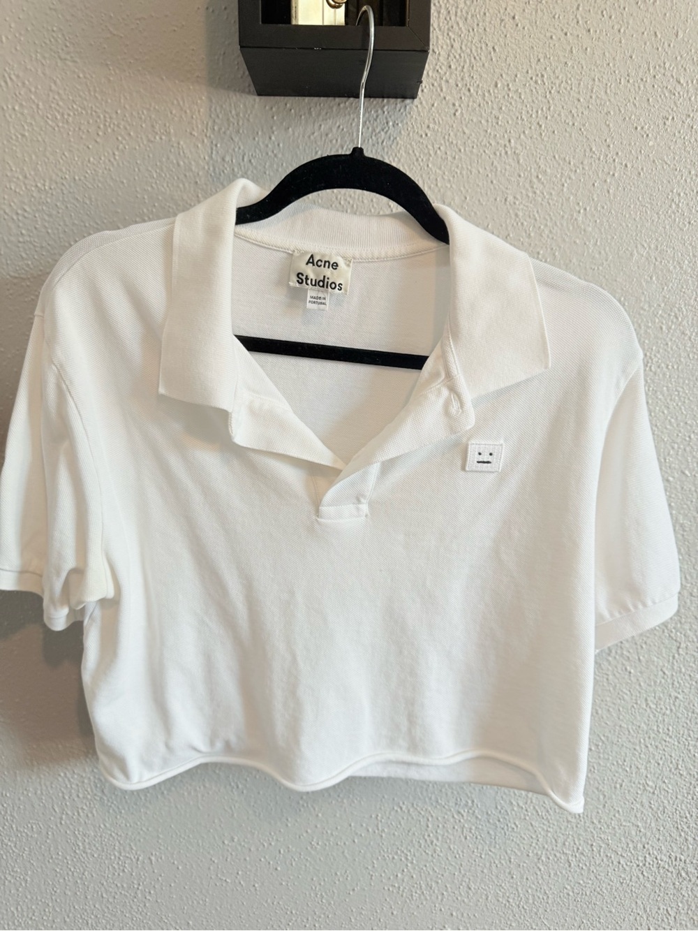 Acne white knit top with branded label